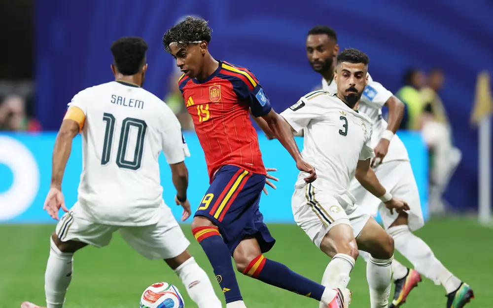 Lamine Yamal celebra su segundo gol para España ante Arabia Saudita en el Mundial 2026