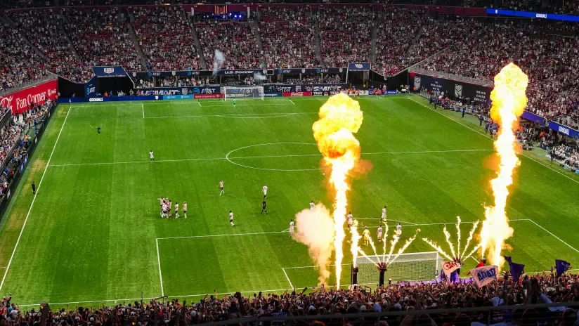 A packed stadium before an international tournament night
